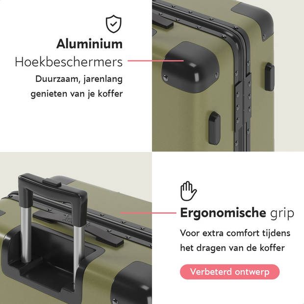 ONYX Check-in Koffer 65L - TSA slot - Spinner wielen - Lichtgewicht Trolley - Aluminium sluiting - Olive groen