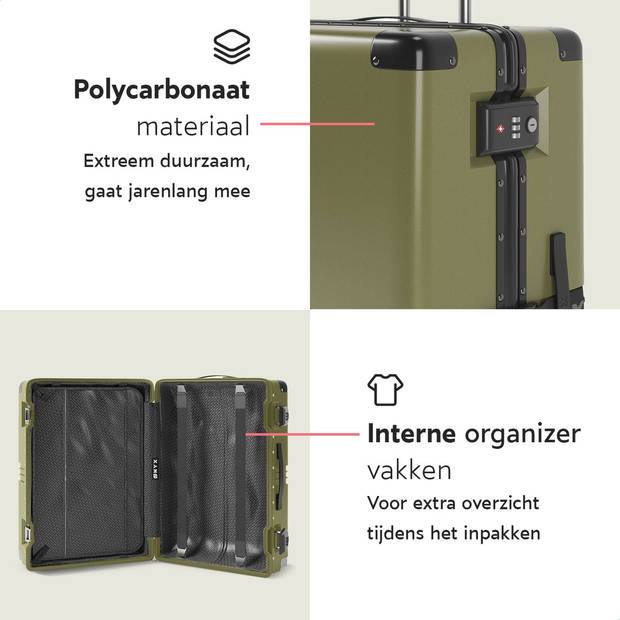 ONYX Check-in Koffer 65L - TSA slot - Spinner wielen - Lichtgewicht Trolley - Aluminium sluiting - Olive groen