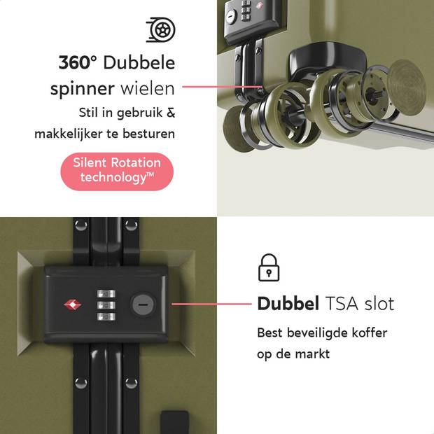 ONYX Check-in Koffer 65L - TSA slot - Spinner wielen - Lichtgewicht Trolley - Aluminium sluiting - Olive groen