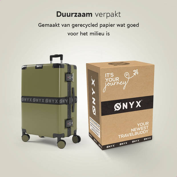 ONYX Check-in Koffer 65L - TSA slot - Spinner wielen - Lichtgewicht Trolley - Aluminium sluiting - Olive groen