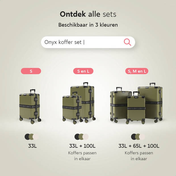 ONYX Check-in Koffer 65L - TSA slot - Spinner wielen - Lichtgewicht Trolley - Aluminium sluiting - Olive groen