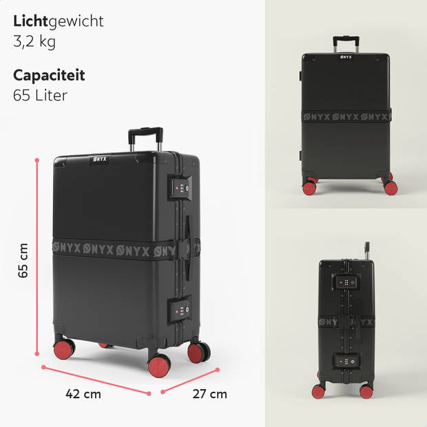 ONYX Check-in Koffer 65L - TSA slot - Spinner wielen - Lichtgewicht Trolley - Aluminium sluiting - Zwart