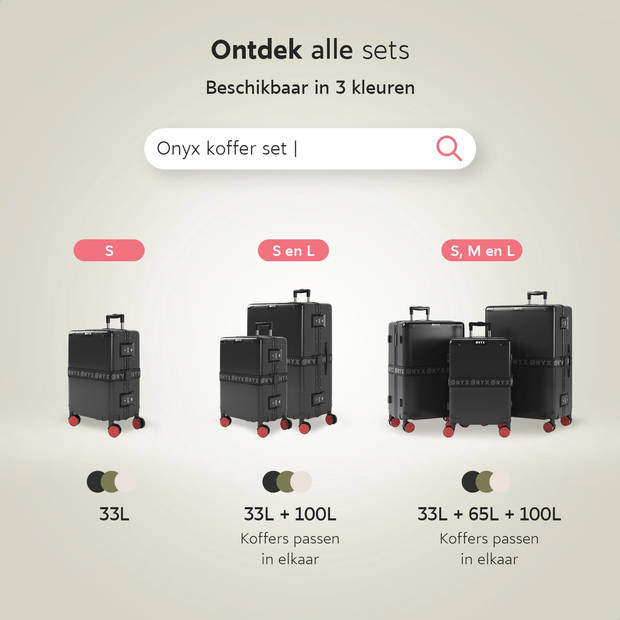 ONYX 2-delige Kofferset - Handbagage en Check-in koffer - 33L/100 L - TSA slot - Spinner wielen - Trolley - Zwart