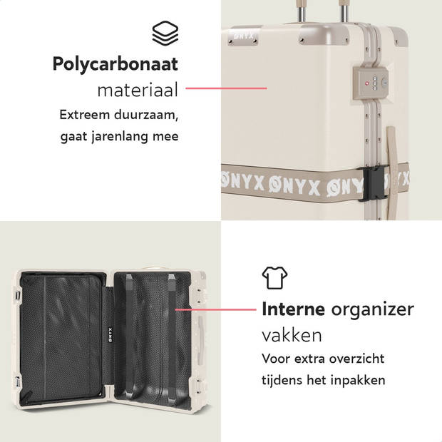 ONYX Check-in Koffer 65L - TSA slot - Spinner wielen - Lichtgewicht Trolley - Aluminium sluiting - Sand wit