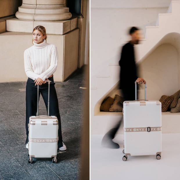 ONYX Check-in Koffer 65L - TSA slot - Spinner wielen - Lichtgewicht Trolley - Aluminium sluiting - Sand wit