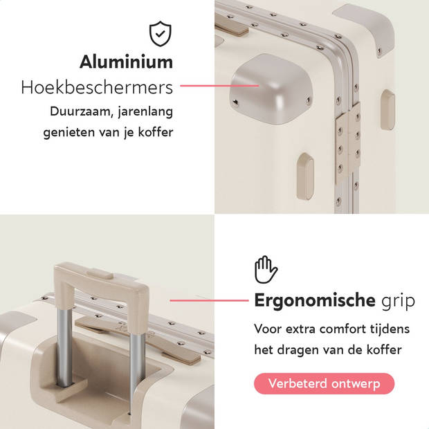 ONYX Check-in Koffer 65L - TSA slot - Spinner wielen - Lichtgewicht Trolley - Aluminium sluiting - Sand wit