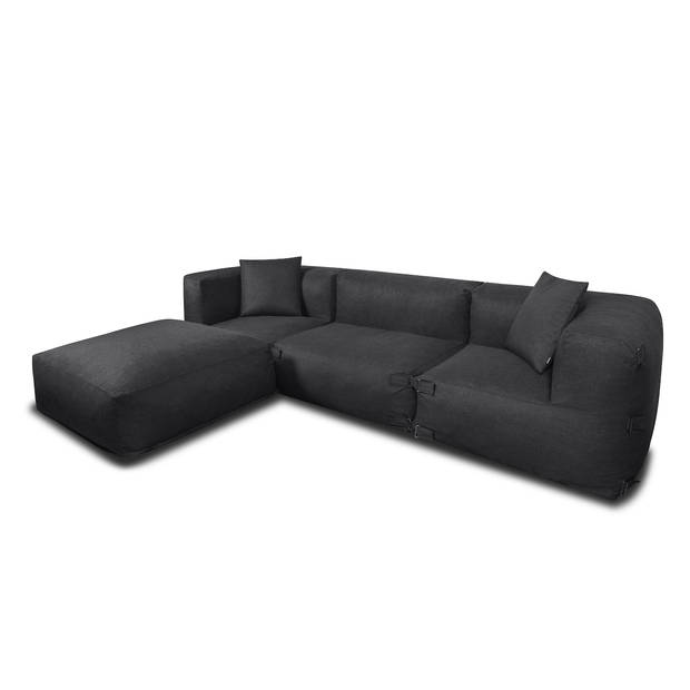 Feel Furniture - Binnen & Buiten bank - Odin - 3 persoonsbank - Zwart - Met Ottoman