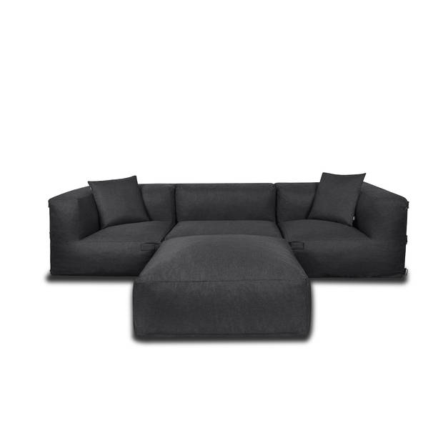 Feel Furniture - Binnen & Buiten bank - Odin - 3 persoonsbank - Zwart - Met Ottoman