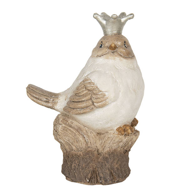 Clayre & Eef Beeld Vogel 14x9x19 cm Wit Beige Polyresin Woonaccessoires Wit Woonaccessoires