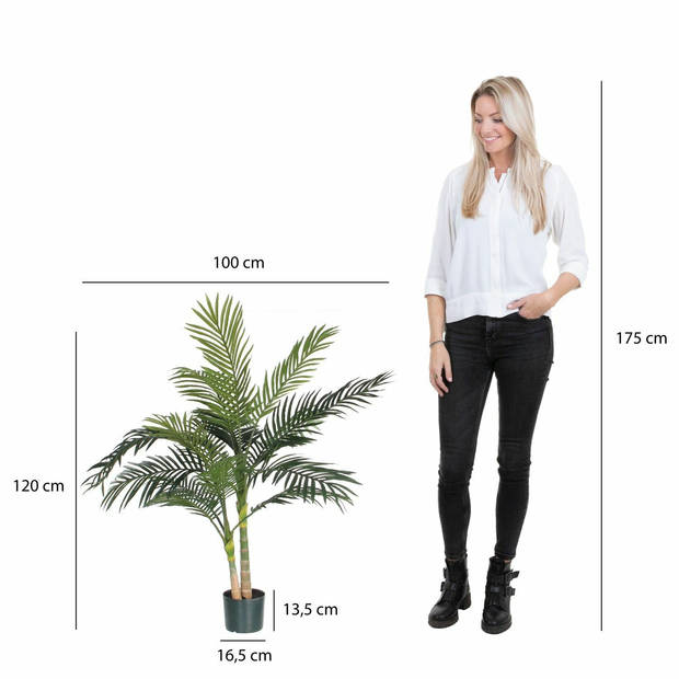 Groene Areca/goudpalm palmen kunstplanten 120 cm met zwarte pot - Kunstplanten