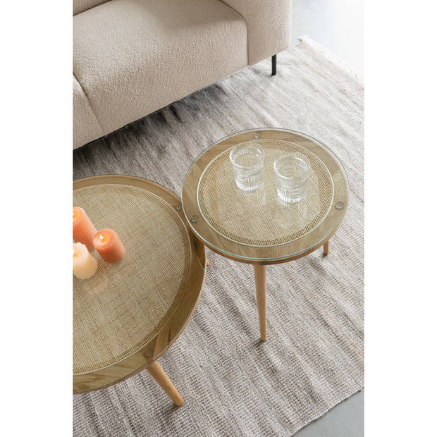 Housecraft Haru Bijzettafel Rond Glas/ Hout 45x45 cm Naturel