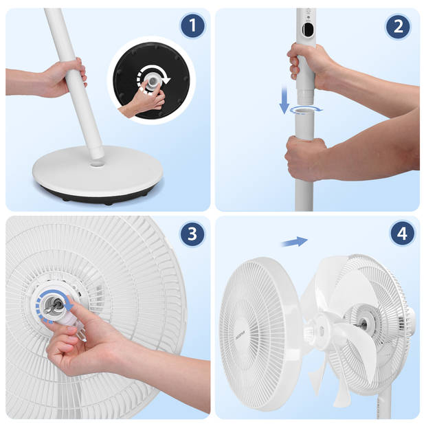 Aigostar Sedate Ventilator - Oscillerende Statiefventilator -Afstandsbediening - 3 snelheden - 7 bladen - 45W - Wit