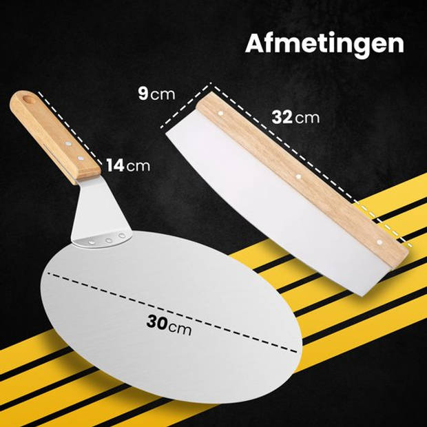 PROKING Pizzaschep en Pizzasnijder – Pizzaspatel – Pizzames – Wiegemes Pizza – Pizza Snijder – Met Houten Handvat – RVS