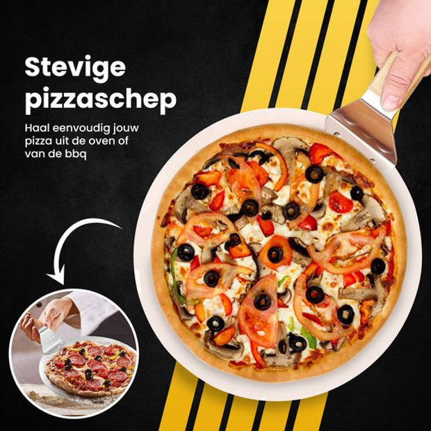 PROKING Pizzaschep en Pizzasnijder – Pizzaspatel – Pizzames – Wiegemes Pizza – Pizza Snijder – Met Houten Handvat – RVS