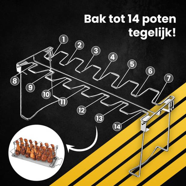 PROKING Kippenvleugelhouder – BBQ Accessoires – BBQ Kiphouder –Kiphouder Oven – Inclusief Opvangbakje – RVS