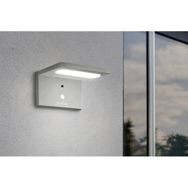 Hyundai Lighting - Moderne hoek wandlamp op zonne-energie - Zilver