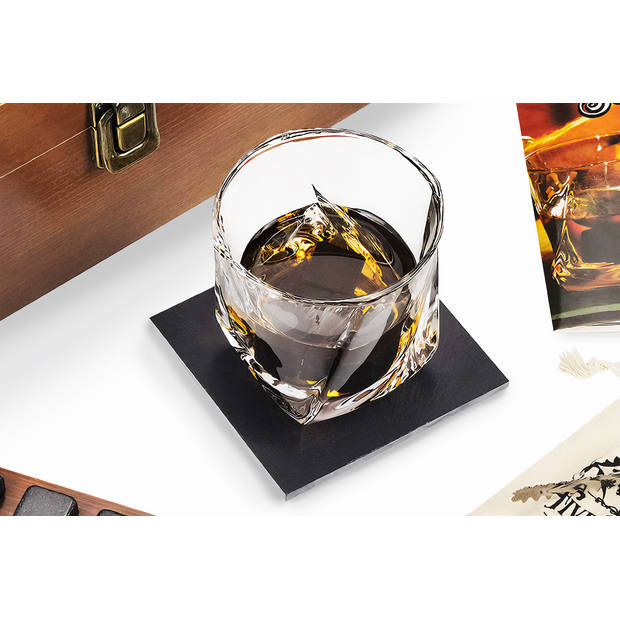 Klassieke whiskey glazen - Met herbruikbare ijsblokjes - Houten geschenkverpakking