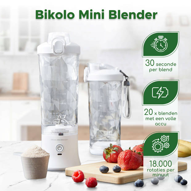 Bikolo® - Blender To Go Wit - Mini Blender - Draagbare Blender - Portable Blender - Blender To Go Draadloos