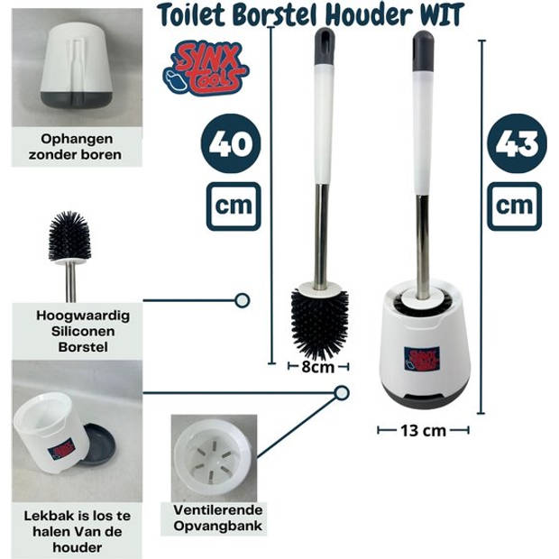 Synx Tools Toiletborstel Siliconen Set van 2 stuks- WC Borstel met Houder - Staand en Hangend - Toiletborstel met houder