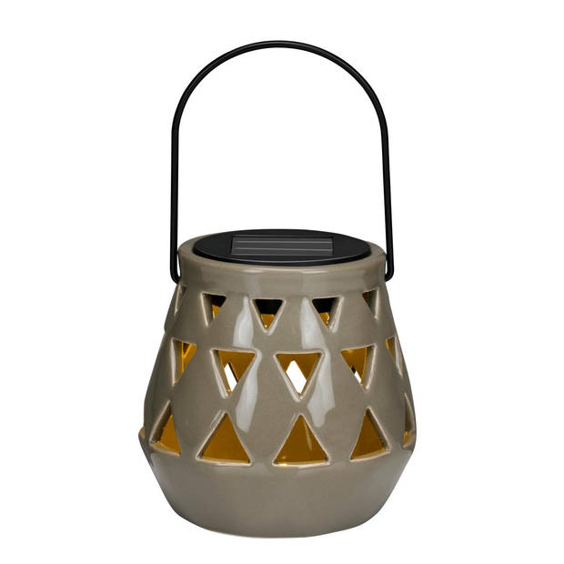 Arti Casa Solar Lantaarn Keramiek - Tuinverlichting op Zonne Energie - Tafel Lamp met Warm Wit Licht - Grijs