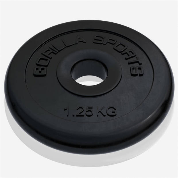 Gorilla Sports Halterschijf - Gewichtschijf - Rubber - 30 mm - 1,25 kg