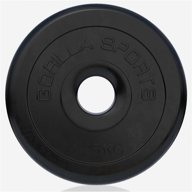 Gorilla Sports Halterschijf - Gewichtschijf - Rubber - 30 mm - 1,25 kg