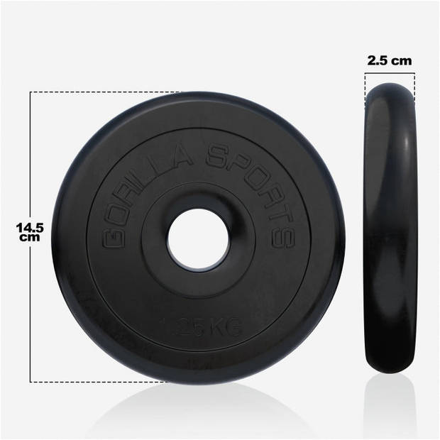 Gorilla Sports Halterschijf - Gewichtschijf - Rubber - 30 mm - 1,25 kg