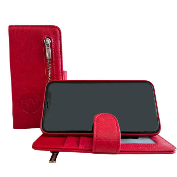 Samsung J3 2017 SM-J330 - Burned Red Leren Rits Portemonnee Hoesje - Lederen Wallet Case TPU meegekleurde binnenkant-