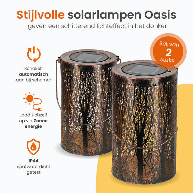 Goliving Solar Tafellamp Oasis – 2 Stuks – Buiten Lantaarn – Tuinverlichting op Zonne-energie – LED Buitenverlichting