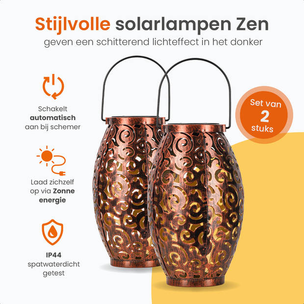 Goliving Solar Tafellamp Zen – 2 Stuks – Buiten Lantaarn – Tuinverlichting op Zonne-energie – LED Buitenverlichting
