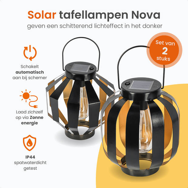 Goliving Solar Tafellamp Nova – 2 Stuks – Buiten Lantaarn – Tuinverlichting op Zonne-energie – LED Buitenverlichting
