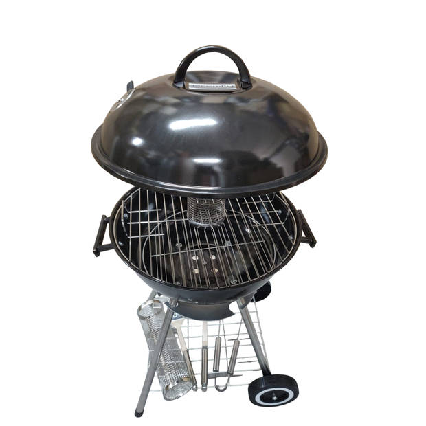 Premfy Luxe Houtskoolbarbecue - Kogelbarbecue 46x76cm - Grilloppervlak 45cm - SET met BBQ Hoes, Grillrollen en Tangenset