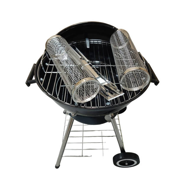 Premfy Luxe Houtskoolbarbecue - Kogelbarbecue 46x76cm - Grilloppervlak 45cm - SET met BBQ Hoes, Grillrollen en Tangenset