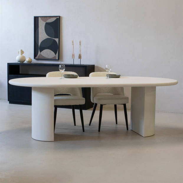 Giga Living - Eettafel Ovaal 230cm - Beton Ciré - Off White - Flow