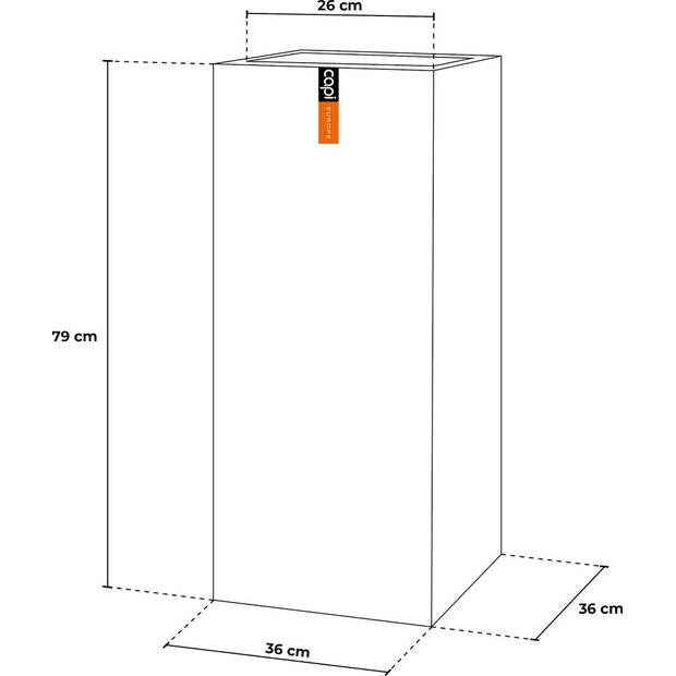 Capi Europe - Bloempot rechthoek Smooth NL - 36 x 79 cm - Donkergrijs - Opening Ø26 cm