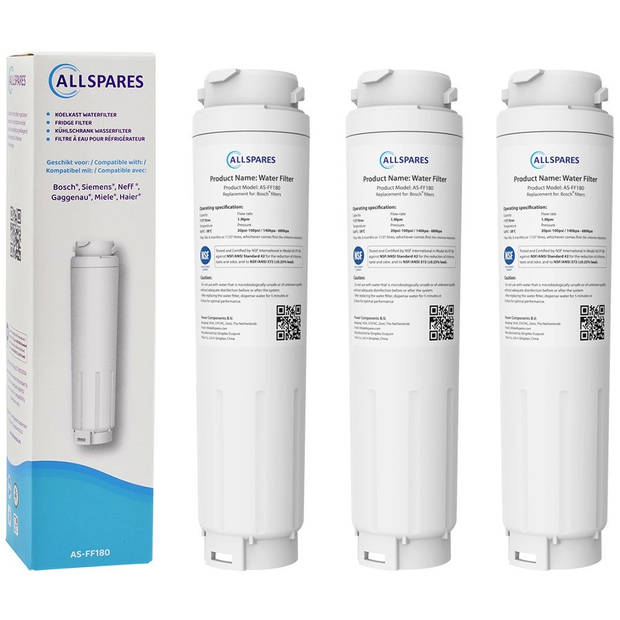 AllSpares Waterfilter (3x) voor Koelkast geschikt voor Bosch Siemens Neff UltraClarity 11034151 / 11028820 / KB1000