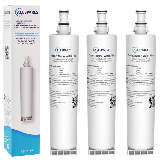 AllSpares Waterfilter (3x) voor koelkast geschikt voor Whirlpool SBS002 / SBS200