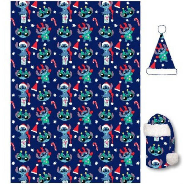 Disney Lilo & Stitch Fleeceplaid met muts, Kerst - 100 x 140 cm - Polyester