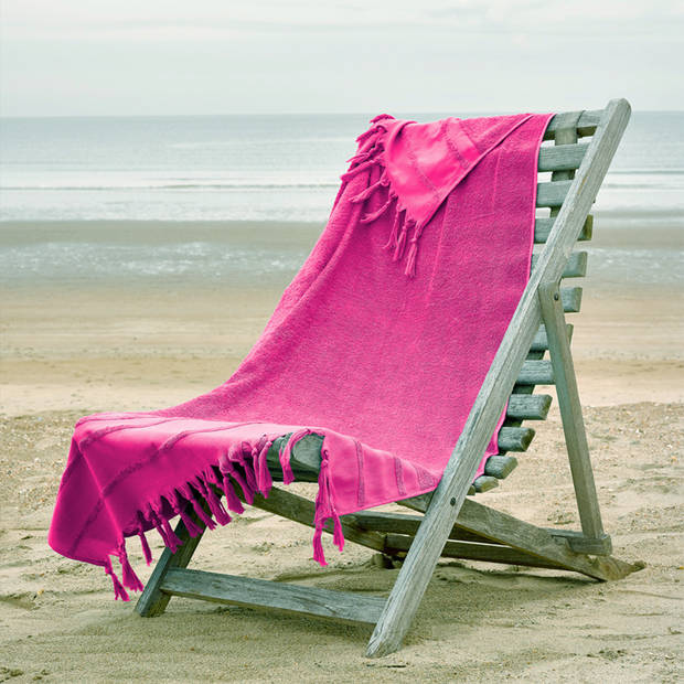 De Witte Lietaer Hamam strandlaken met flosjes Fjara - 100 X 180 cm - Fuchsia