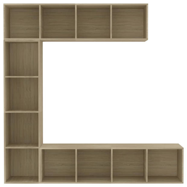 vidaXL 3-delige Boekenkast-/tv-meubelset 180x30x180 cm eikenkleurig