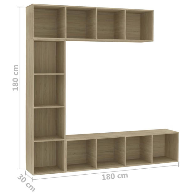 vidaXL 3-delige Boekenkast-/tv-meubelset 180x30x180 cm eikenkleurig