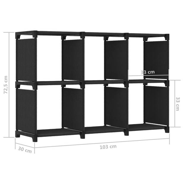 vidaXL Kast met 6 vakken 103x30x72,5 cm stof zwart