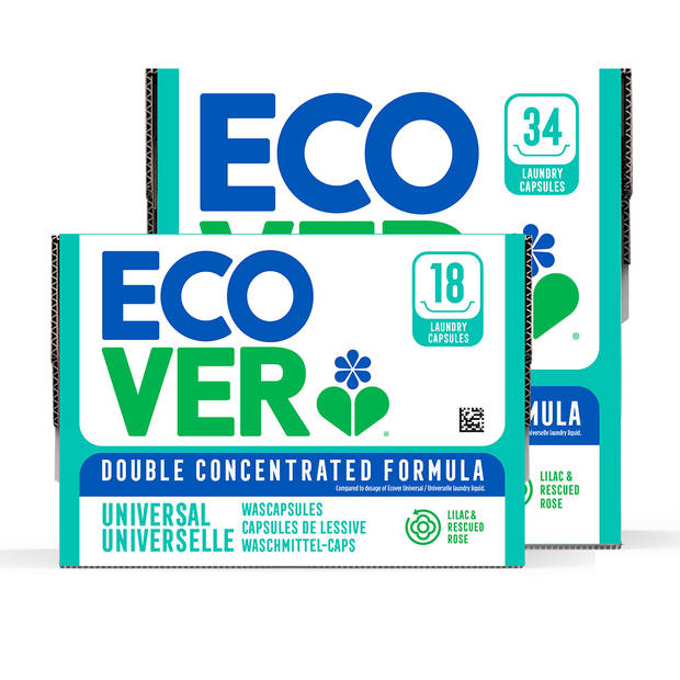 Ecover Wascapsules Voordeelverpakking - 18 + 34 stuks - 52 Wasbeurten - Voor Gekleurde Was - Lila & Roos