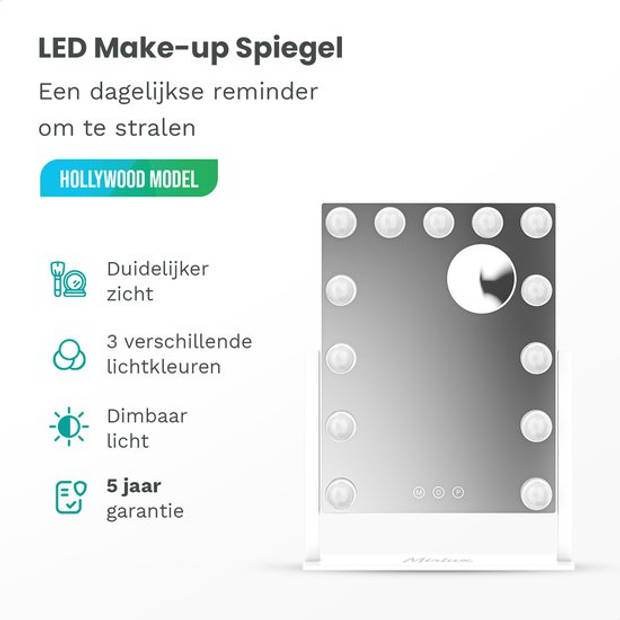 Mirlux Make Up Hollywood Spiegel met Verlichting - Visagie - Dimbaar LED Lampen Licht - 13 Lampen - Wit