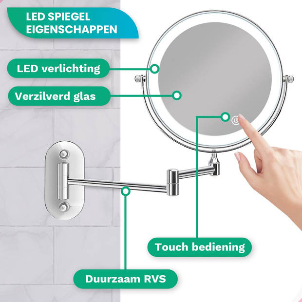 Make Up Spiegel met LED Verlichting - 5X Vergroting - Scheerspiegel