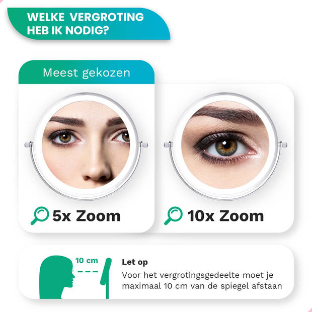 Make Up Spiegel met LED Verlichting - 5X Vergroting - Scheerspiegel