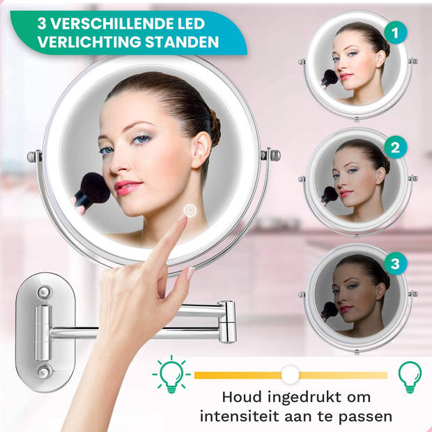 Make Up Spiegel met LED Verlichting - 5X Vergroting - Scheerspiegel