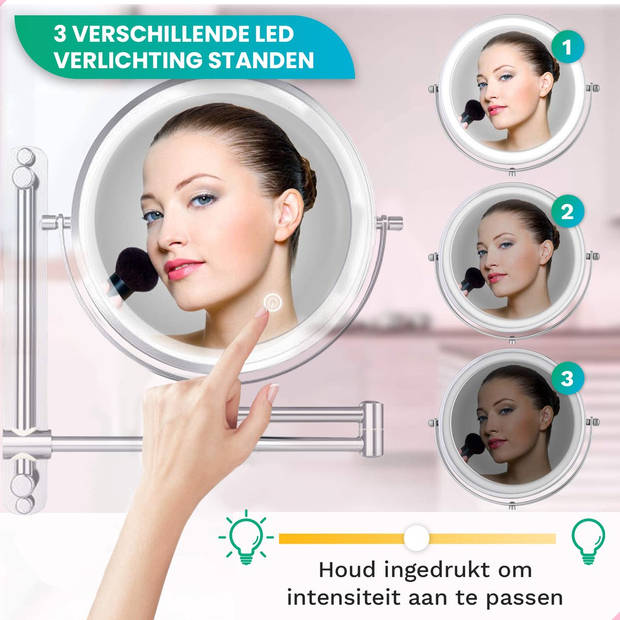 Make Up Spiegel met Led Verlichting - 7X Vergroting - Wandspiegel Rond - Scheerspiegel Wandmodel
