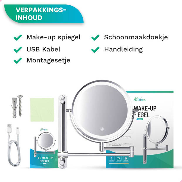 Make Up Spiegel met Led Verlichting - 7X Vergroting - Wandspiegel Rond - Scheerspiegel Wandmodel