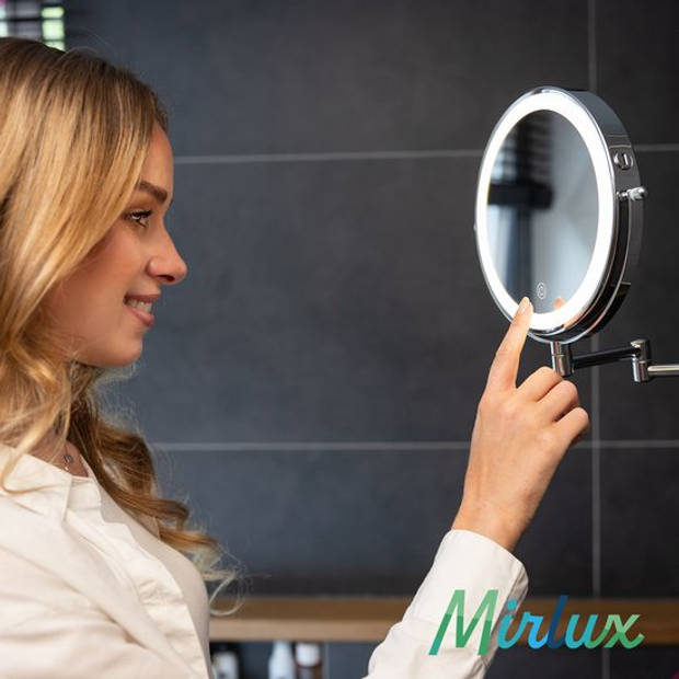 Make Up Spiegel met Led Verlichting - 10X Vergroting - Scheerspiegel - Oplaadbaar -Badkamer - Chroom